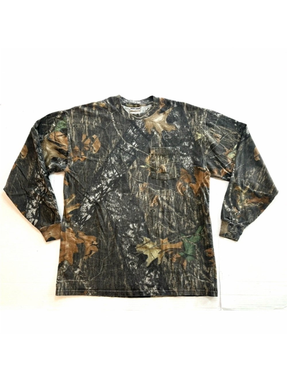 Vintage Jerzees Outdoors Long Sleeve Shirt Mossy Oak Breakup Camo Pocket Mens XL